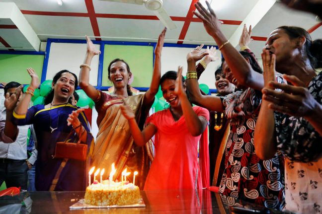 Trans Indians celebrate after the Supreme Court's landmark verdict. Photo via MSNBC.